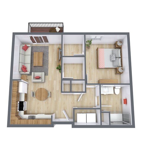 Floor plan for 1 bed, 1 bath, 702 sqft