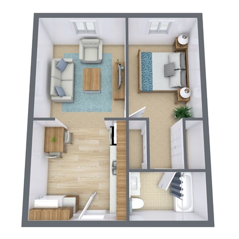 Floor plan for 1 bed, 1 bath