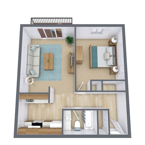 Floor plan for 1 bed, 1 bath, 580 sqft