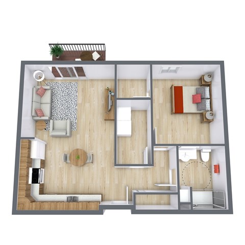 Floor plan for 1 bed, 1 bath, 749 sqft
