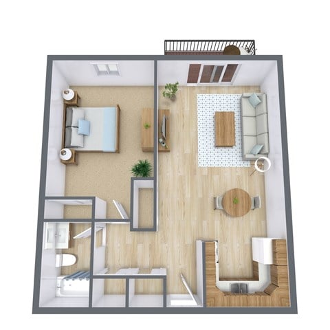 Floor plan for 1 bed, 1 bath