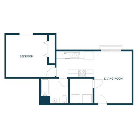 Floor plan for 1 bed, 1 bath, 700 sqft
