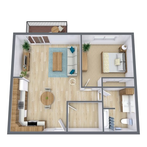 Floor plan for 1 bed, 1 bath