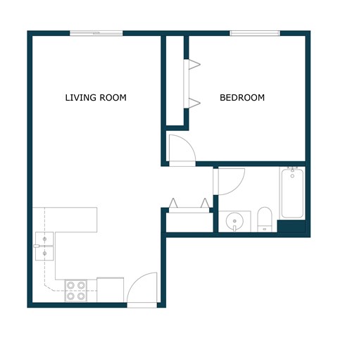 Floor plan for 1 bed, 1 bath