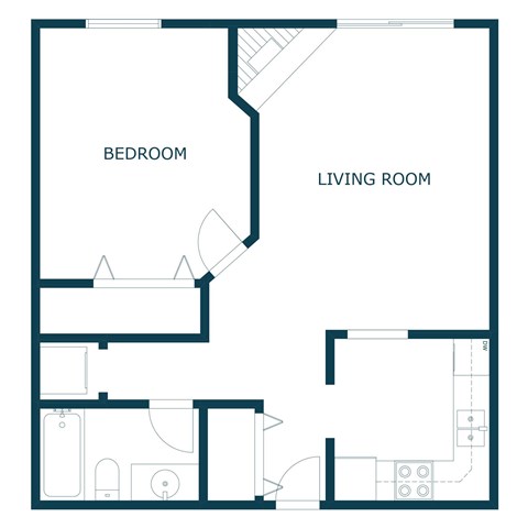 Floor plan for 1 bed, 1 bath