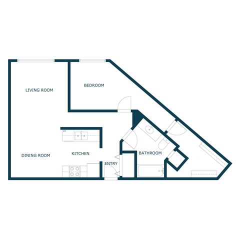 Floor plan for 1 bed, 1 bath, 925 sqft