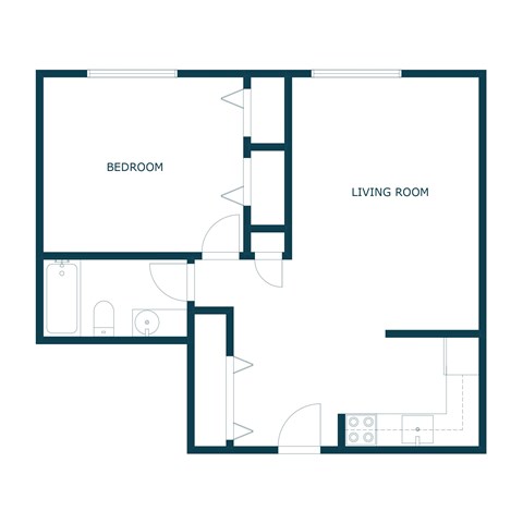 Floor plan for 1 bed, 1 bath, 600 sqft