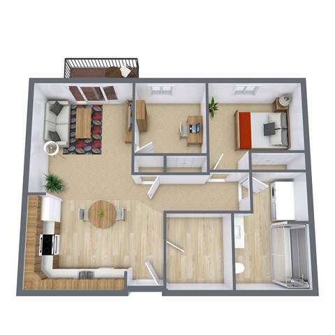 Floor plan for 1 bed, 1 bath, 839 sqft