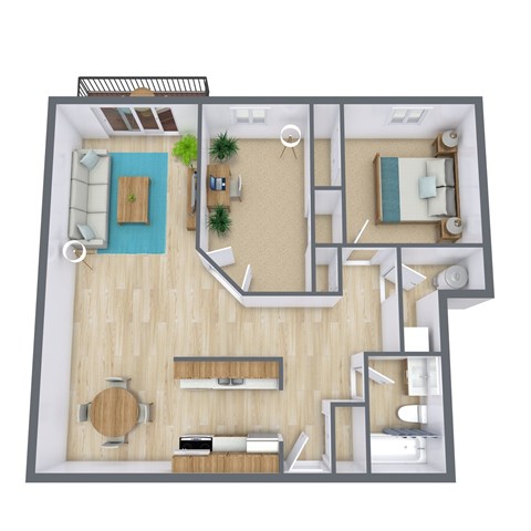 Floor plan for 1 bed, 1 bath, 965 sqft