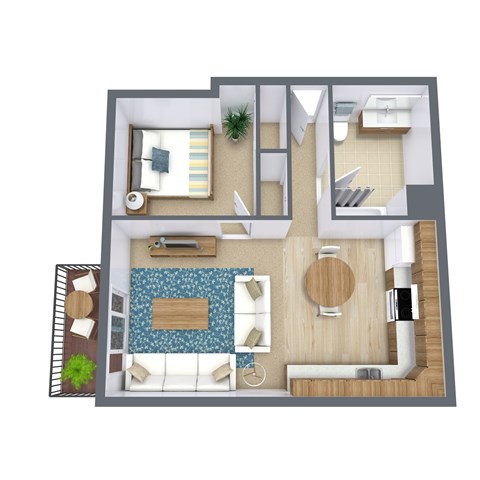 Floor plan for 1 bed, 1 bath, 650 sqft