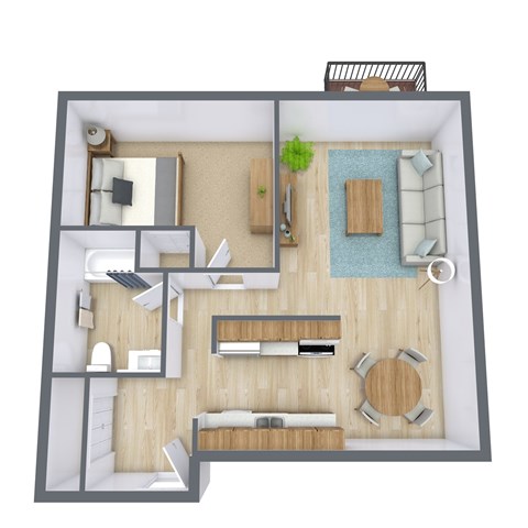Floor plan for 1 bed, 1 bath, 650 sqft