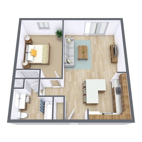 Floor plan for 1 bed, 1 bath, 650 sqft