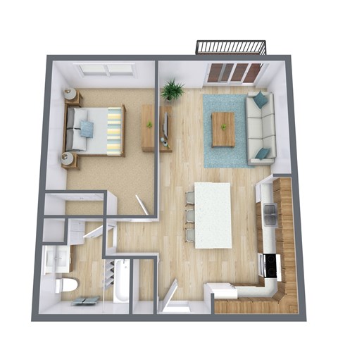 Floor plan for 1 bed, 1 bath, 650 sqft