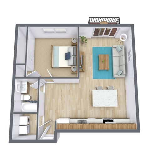 Floor plan for 1 bed, 1 bath, 700 sqft
