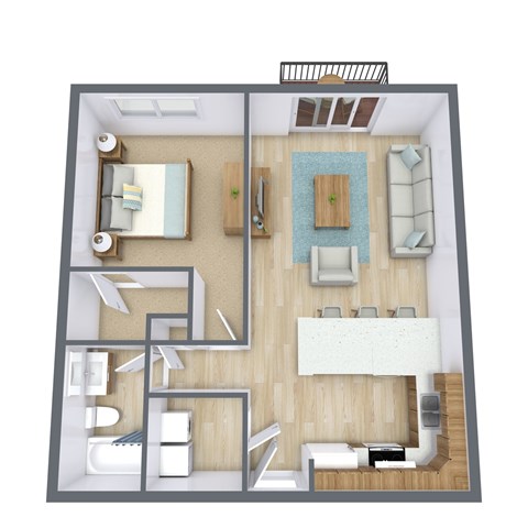 Floor plan for 1 bed, 1 bath, 700 sqft