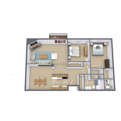 Floor plan for 2 beds, 1.5 baths