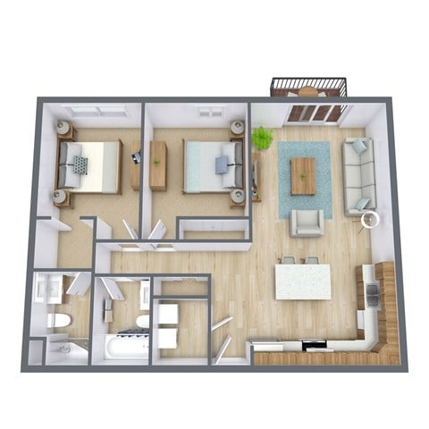 Floor plan for 2 beds, 1.8 baths, 850 sqft