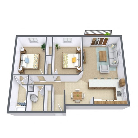 Floor plan for 2 beds, 1 bath, 850 sqft