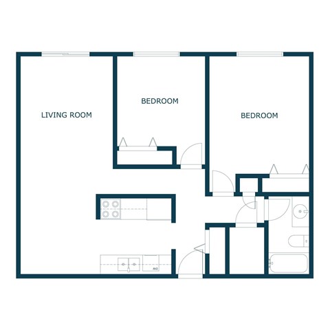 Floor plan for 2 beds, 1 bath, 875 sqft