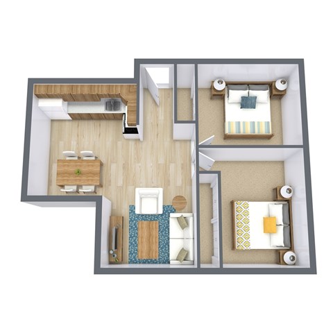Floor plan for 2 beds, 1 bath, 650 sqft