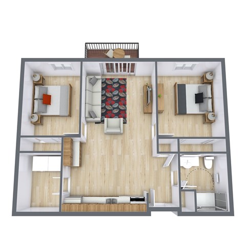 Floor plan for 2 beds, 1 bath