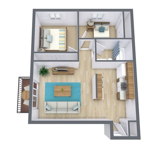 Floor plan for 2 beds, 1 bath, 900 sqft