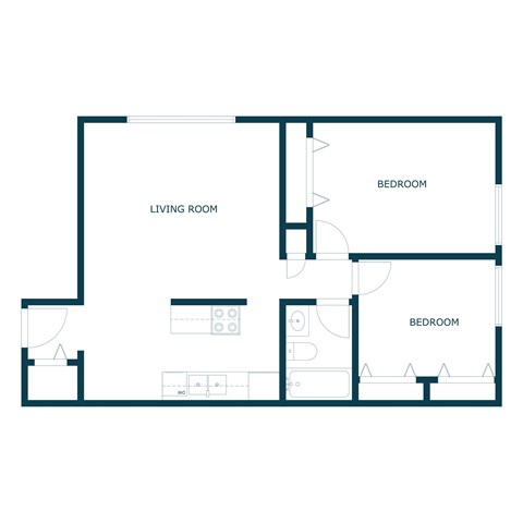 Floor plan for 2 beds, 1 bath, 750 sqft