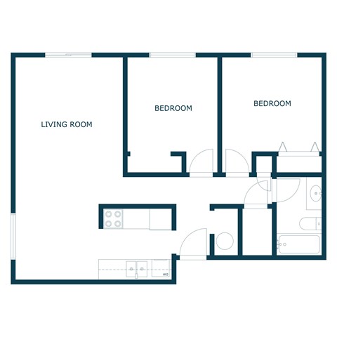 Floor plan for 2 beds, 1 bath, 1125 sqft