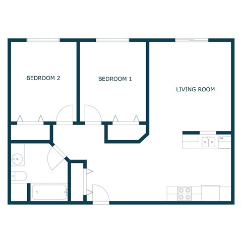 Floor plan for 2 beds, 1 bath