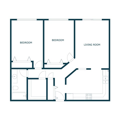 Floor plan for 2 beds, 1 bath