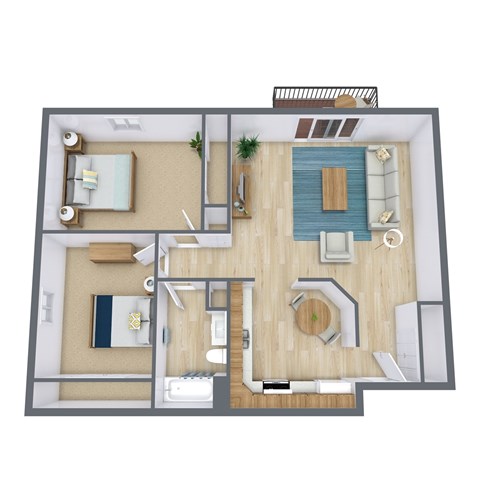 Floor plan for 2 beds, 1 bath