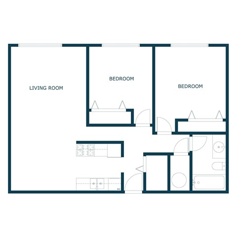 Floor plan for 2 beds, 1 bath, 875 sqft