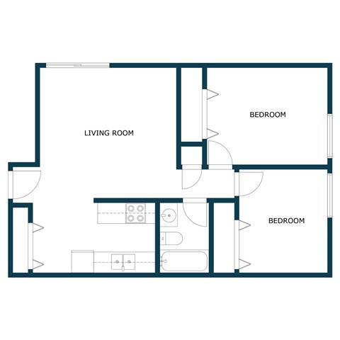 Floor plan for 2 beds, 1 bath, 750 sqft
