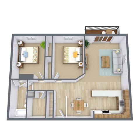 Floor plan for 2 beds, 1 bath