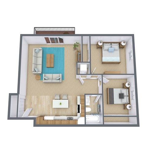 Floor plan for 2 beds, 1 bath, 934 sqft