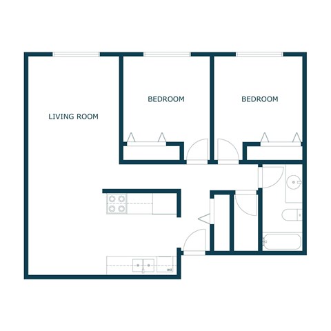 Floor plan for 2 beds, 1 bath