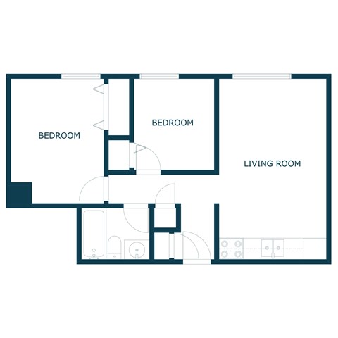 Floor plan for 2 beds, 1 bath, 750 sqft