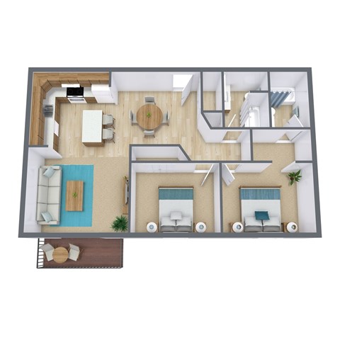 Floor plan for 2 beds, 2 baths, 925 sqft
