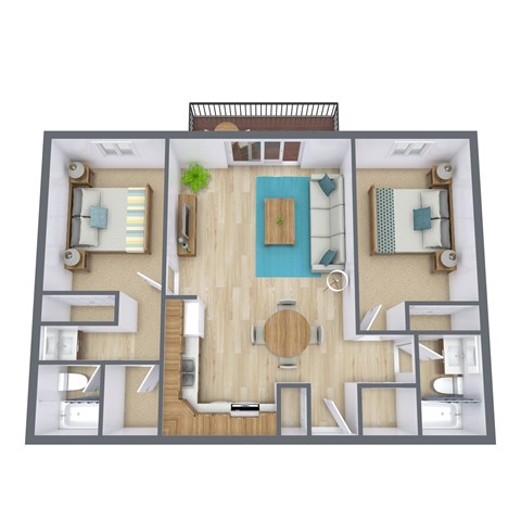 Floor plan for 2 beds, 2 baths, 840 sqft