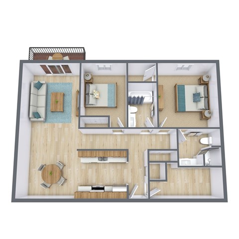 Floor plan for 2 beds, 2 baths, 1230 sqft