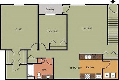 Floor plan for 2 beds, 1 bath, 1170 sqft