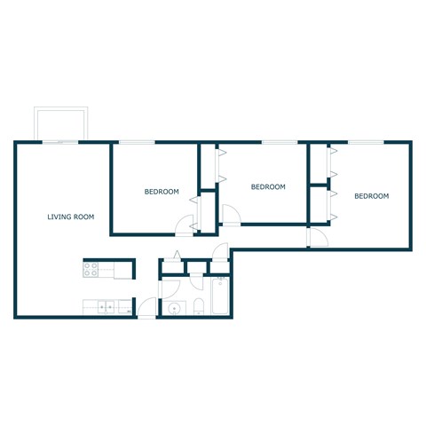Floor plan for 3 beds, 1 bath, 1125 sqft