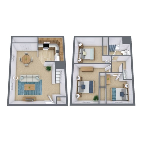 Floor plan for 3 beds, 1 bath, 1100 sqft