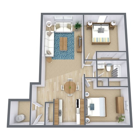 Floor plan for 2 beds, 1 bath, 800 sqft