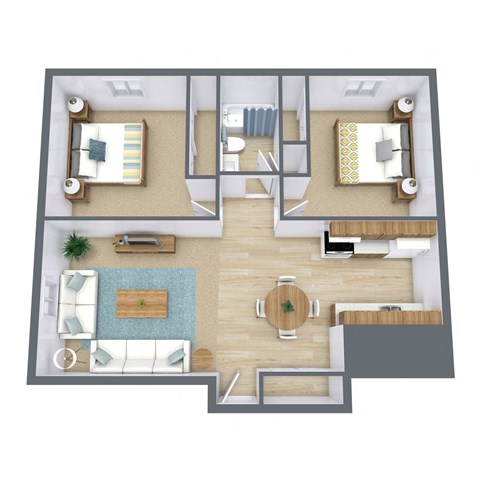 Floor plan for 2 beds, 1 bath