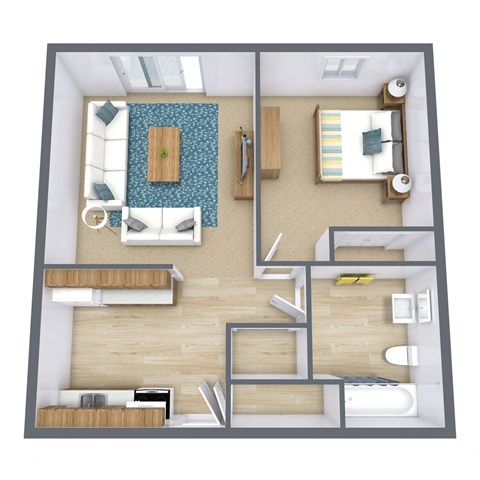 Floor plan for 1 bed, 1 bath, 600 sqft