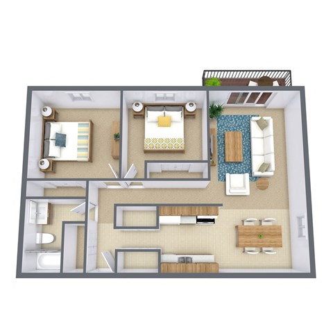Floor plan for 2 beds, 1 bath, 900 sqft