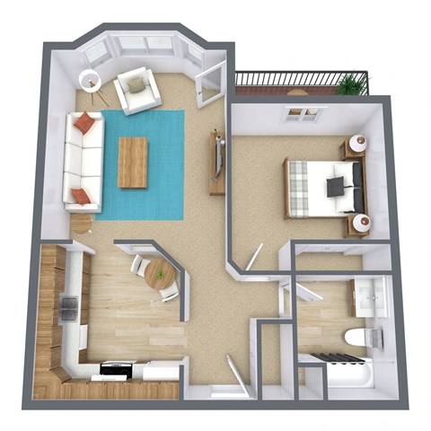 Floor plan for 1 bed, 1 bath, 620 sqft