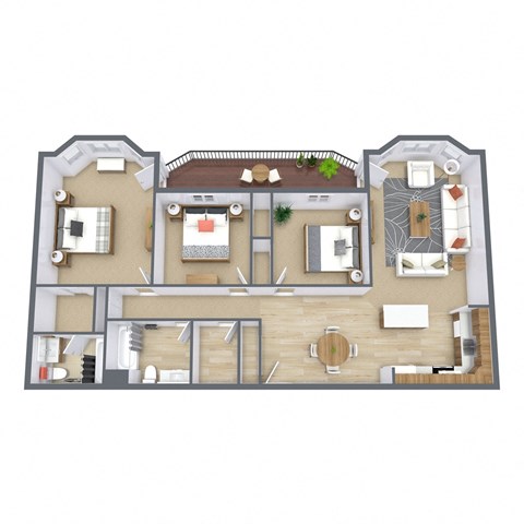 Floor plan for 3 beds, 2 baths, 1270 sqft