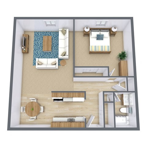 Floor plan for 1 bed, 1 bath, 655 sqft
